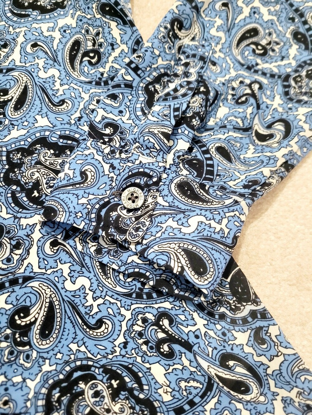 Michael Kors 100% Silk Paisley Button Front Blouse Women’s Size 14 Office Career - Picture 12 of 14